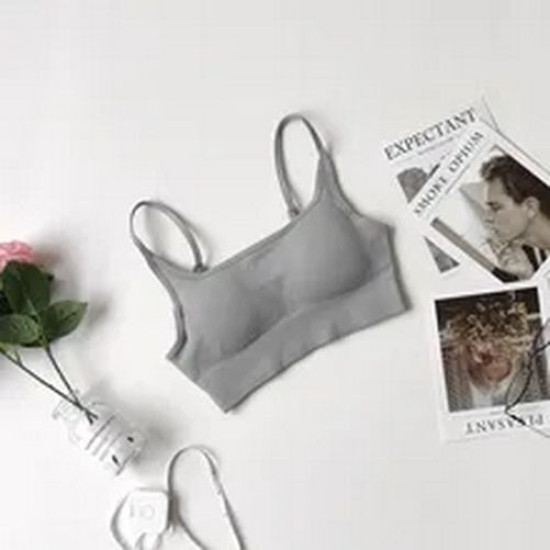 Seamless Women Bra Backless Underwear Cropped Tank Tops Yoga Solid Strap Sleeves