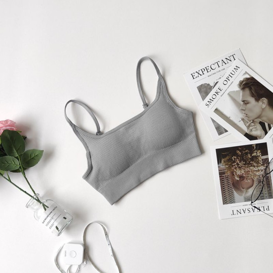 Seamless Women Bra Backless Underwear Cropped Tank Tops Yoga Solid Strap Sleeves